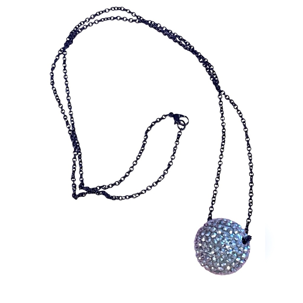 Disco 🪩 ball style silver textured pendant necklace w/ chain